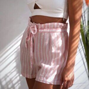 Cynthia Rowley Striped Linen Paperbag Waist Shorts